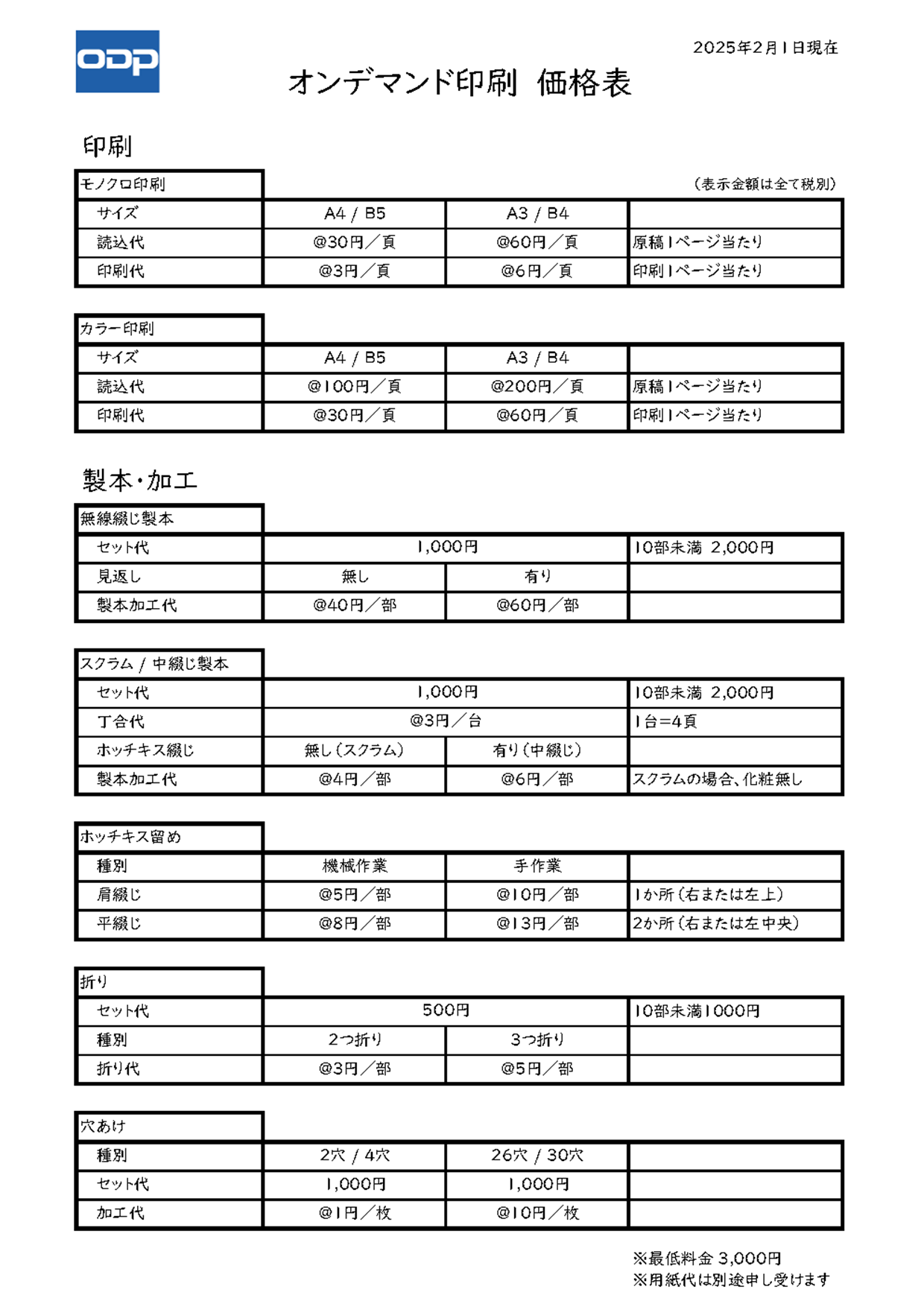 早くて安いオンデマンド印刷 ODPセンター | 価格表
